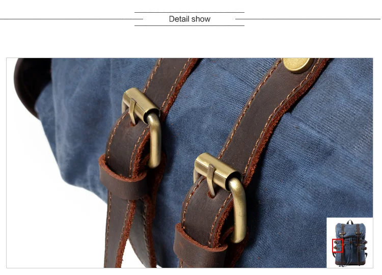 MUCHUAN 15.6 "Laptop Rucksack Vintage Große Kapazität Öl Wachs Wasserdichte Rucksäcke Teenager Leinwand Leder Kordelzug Rucksäcke – Detail 5