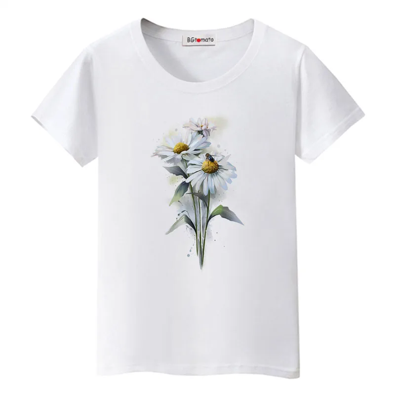 

BGtomato White daisy beautiful tshirt women popular style flowers printing casual t-shirt hot sale summer top tees flowers shirt