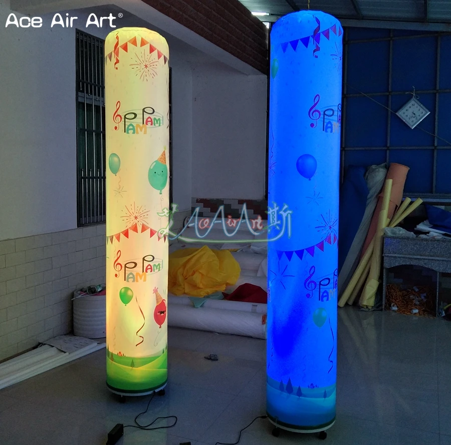 Columna de tubo de decoraciones de suelo inflable LED de fondo con logotipo de impresión personalizado para fiesta o escenario