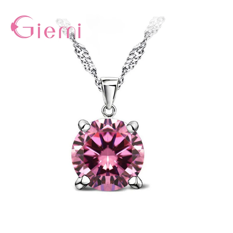 Gorgeous Austria Crystal Stone Pendant Necklace Wedding Jewelry for WomenAuthentic 925 Sterling Silver Chain Female Gifts