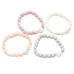 Natural Irregular Freshwater Rice Pearl White Purple Pink Bracelets Charm Elegant Party Jewelry Accessories Gift