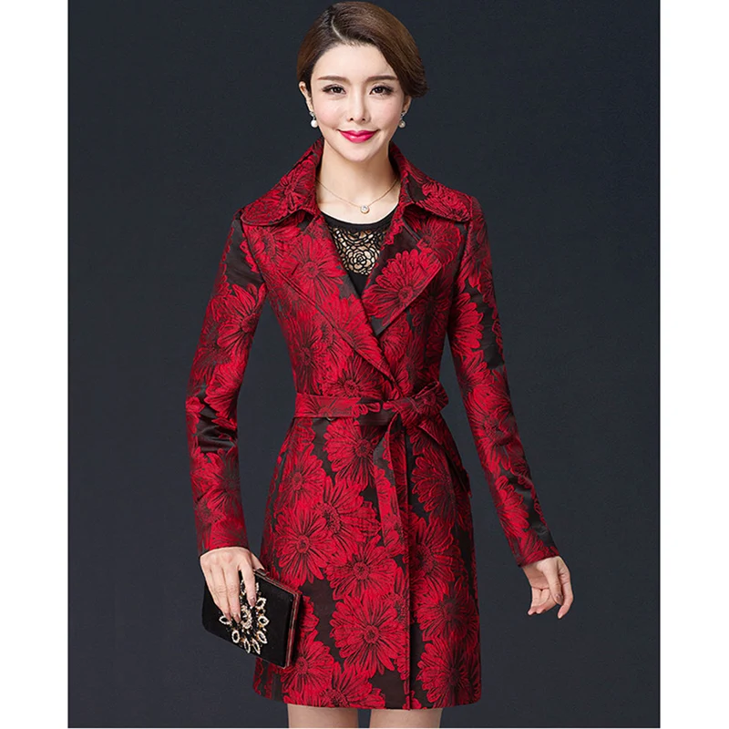 High Quality Women\'s Elegant Trench Coats 2022 Fashion Double-Breasted Belt Jacquard Autumn Winter Outerwear 5XL W989