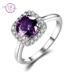 Hot Purple Amethyst Ring Brand Jewelry Ladies 925 Sterling Silver 8MM Round Rings High Quality Wedding Engagement Ring Size 6-10