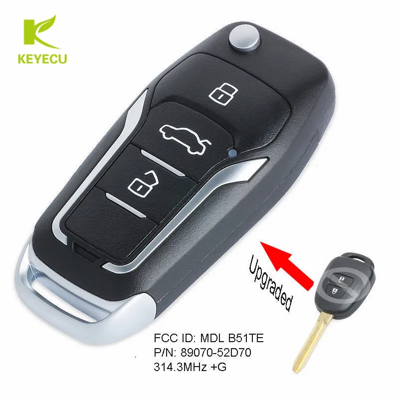 

KEYECU Replacement New Upgraded Remote Key Fob 314MHz With G Chip for Autralian Toyota Yaris 2012 2013 2014 FCC: B51TE