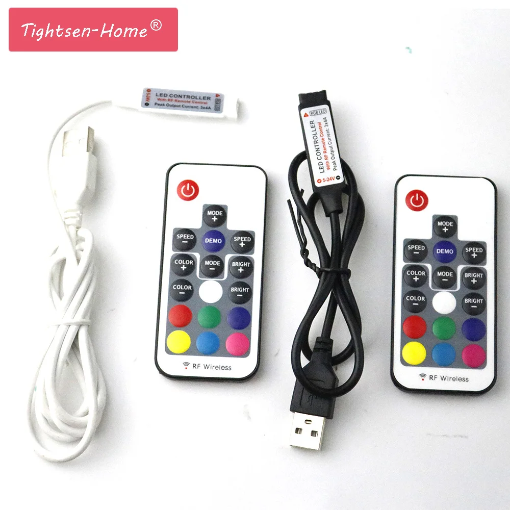 5V led Controler USB LED RGB RF Wireless Remote 17Key Black  White Cable For 5V 5050 3528 SMD LED Strip TV Background Lighting