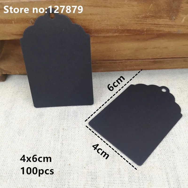 100pcs Black Paper Tags Kraft Paper Tag Head Label Festival Note DIY Blank Price Hang Tag Birthday Wedding Party Cards Gift Tag