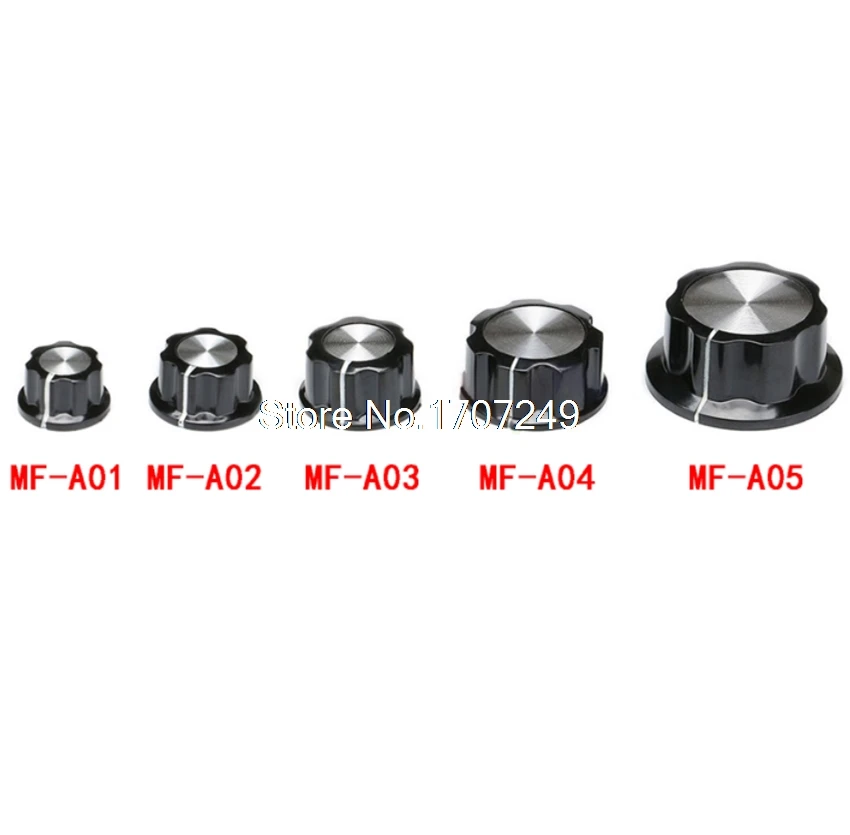 10Pcs MF-A01/A02/A03/A04/A05 Potentiometer Control Knobs Top Black Silver Tone Potentiometers Knob /Hat 6mm Inner Hole