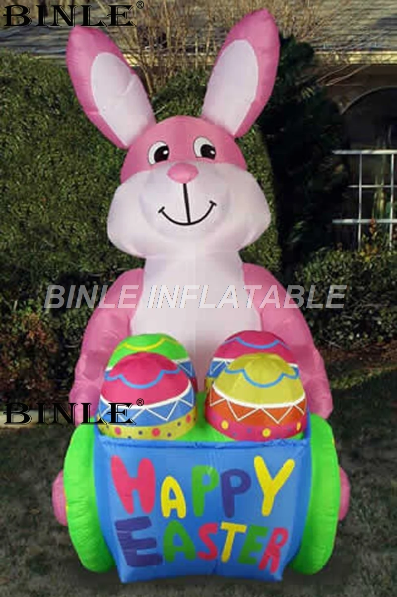 Hot sale happy holiday giant inflatable easter bunny with pushing an egg car for events decoration