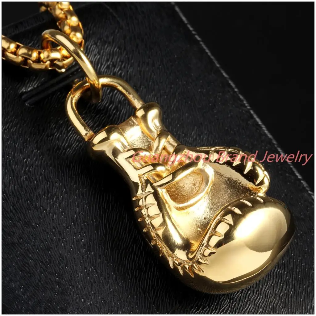 Newest Design Fashion 316L Stainless Steel Gold color  Bling Men Women Boxing Glove Pendant Necklace High Quality+Rope Chain