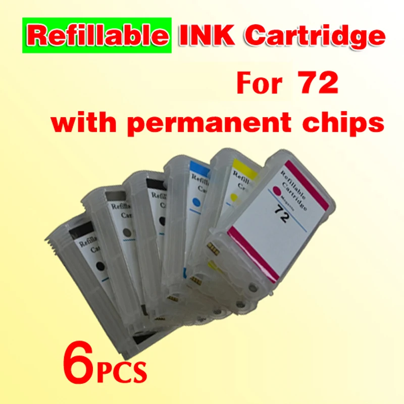 72 refillable ink cartridge (with permanent chips) compatible for 72 Designjet T610 T620 T770 T790 T1100 T1100PS T1120 T1200