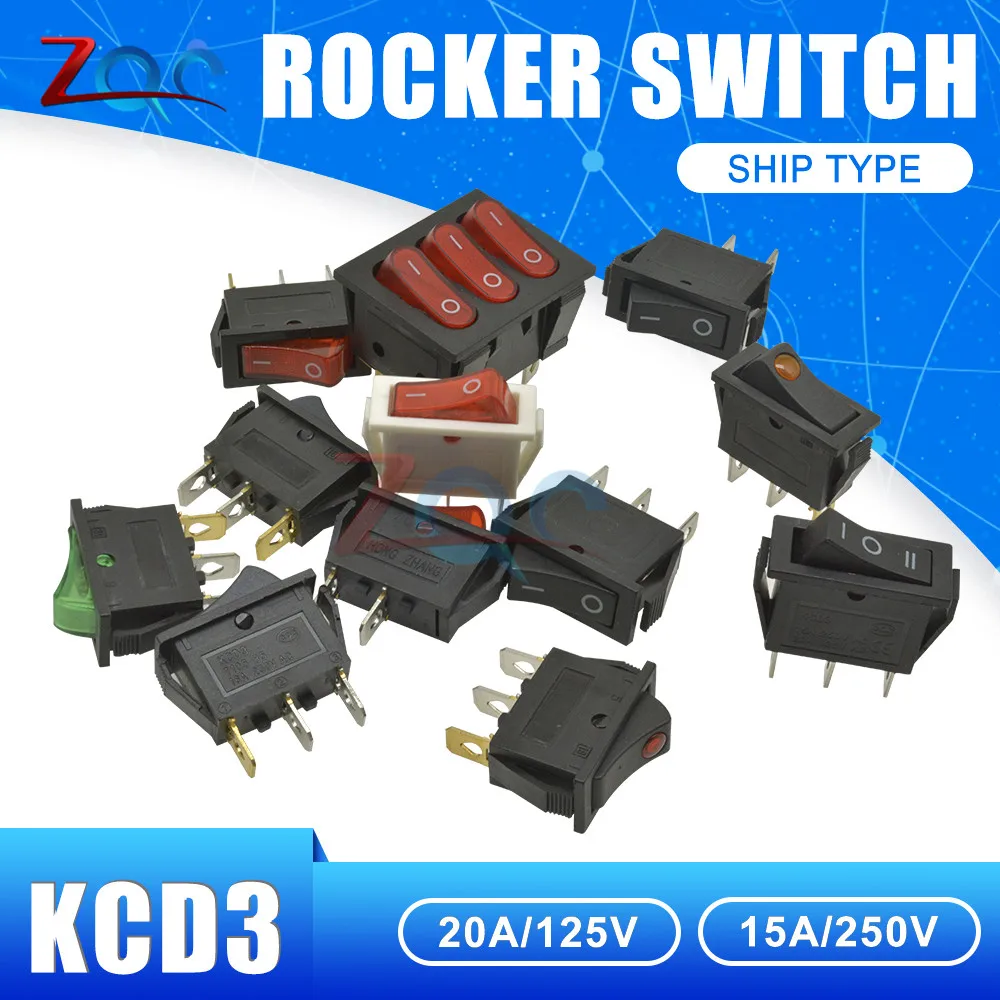 KCD3 Rocker Switch ON-OFF 2 3 Position 2 3 pin 3Pin 2Pin Electrical Equipment Light Power Switch 16A/250V 15A/250V AC Waterproof