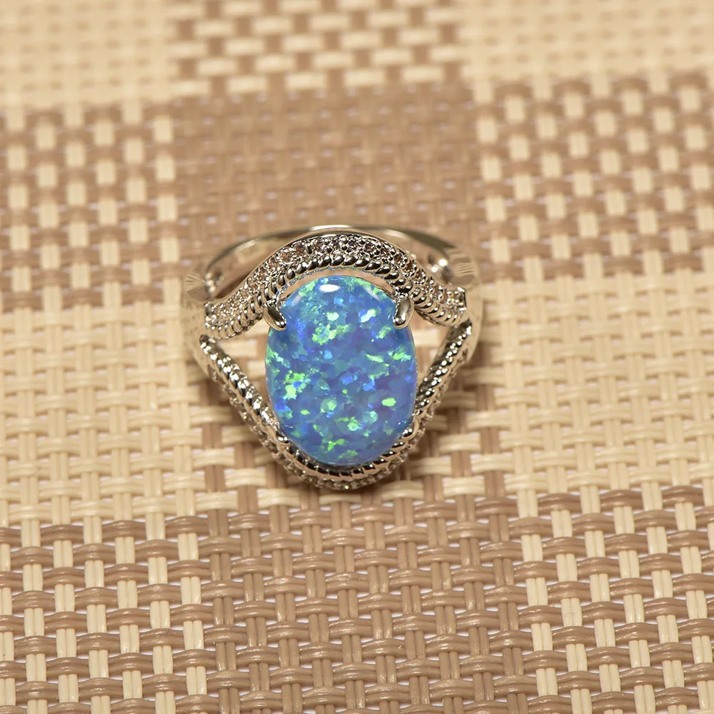 Weinuo Blue Fire Opal White Crystal Ring 925 Sterling Silver Top Quality Fancy Jewelry Wedding Ring Size 5 6 7 8 9 10 11 A299