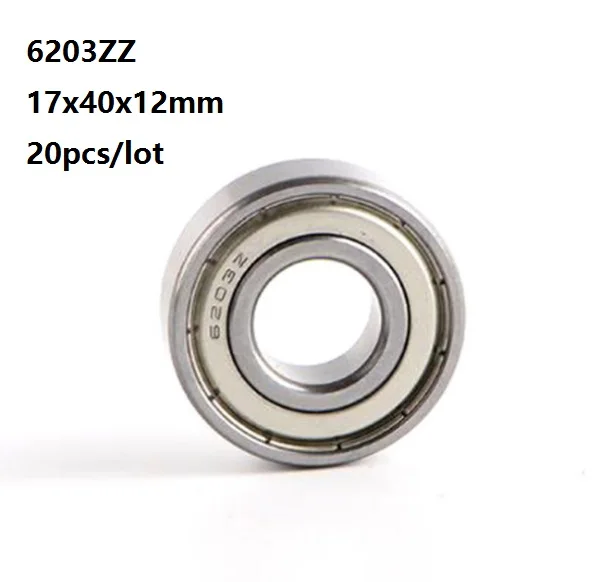 

20pcs/lot 17x40x12mm 6203ZZ 6203Z 6203 Z ZZ 17*40*12mm Double metal cover Deep Groove Ball bearing