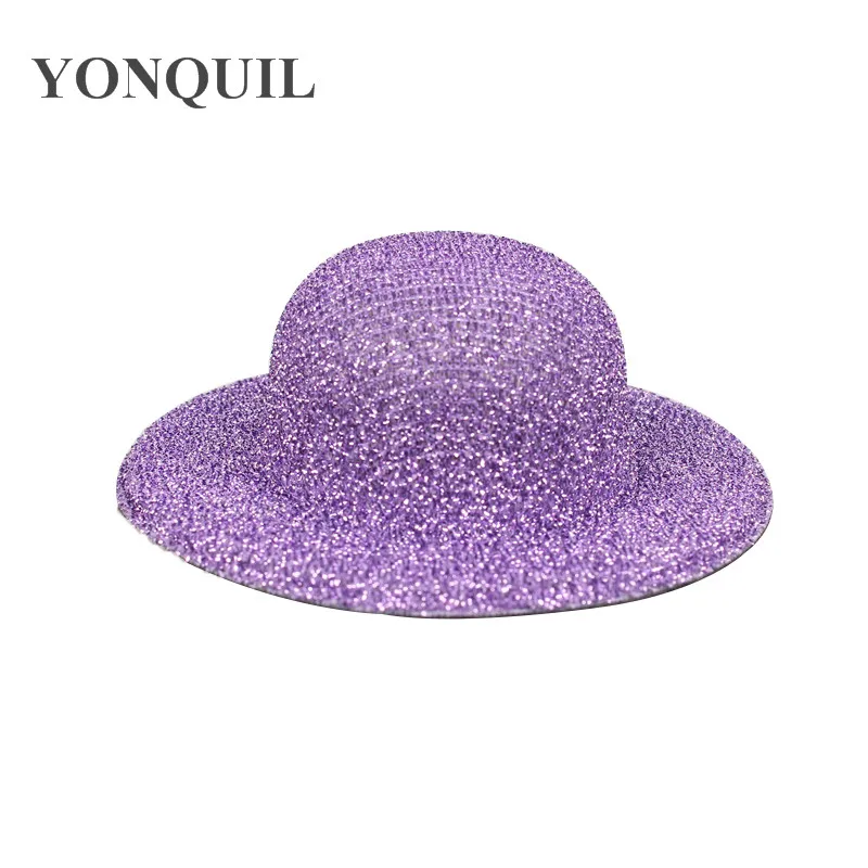 

New 8 Colors Mini Top Fascinator Hats 7CM Blingbling Children Party Hats Base Girls Show DIY Hair Accessories 24 Pieces/Lot