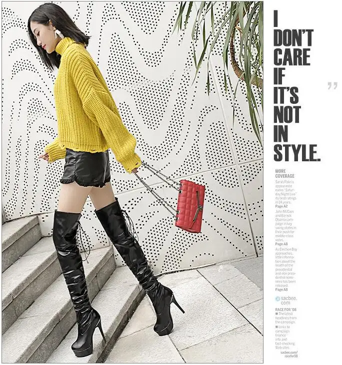 New autumn winter thin leg overknee boots round head super high heel oversize small size 33-48 female boots Waterproof Taiwan