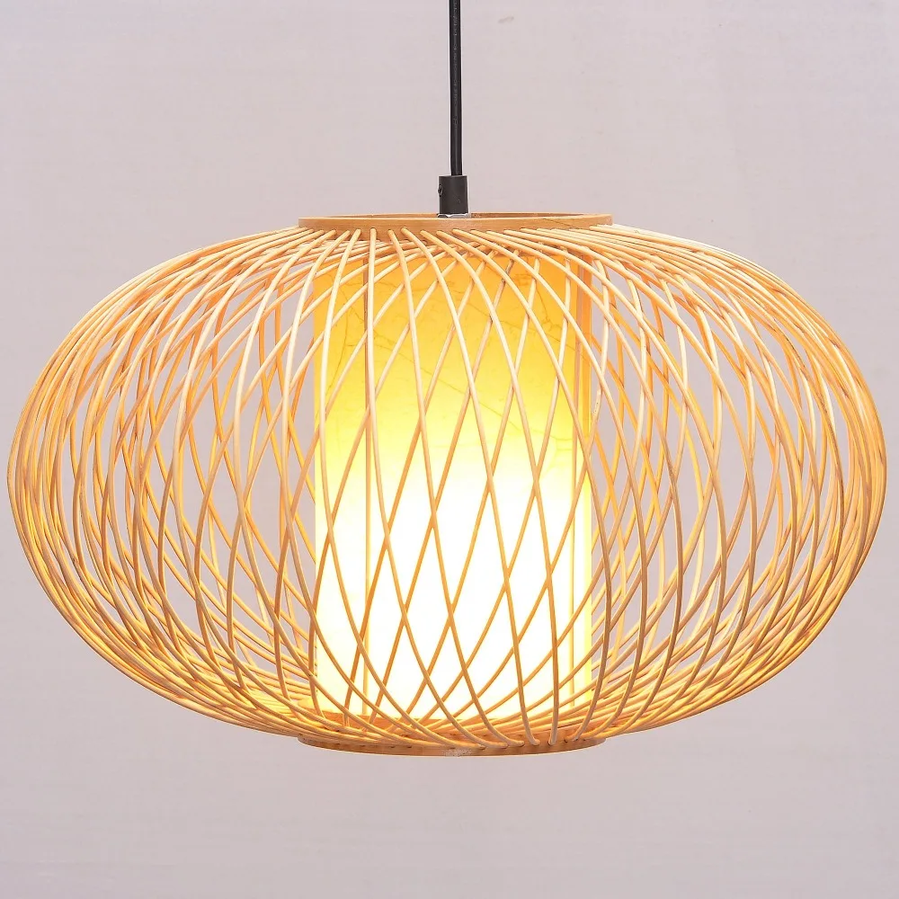 South Asian Bamboo Pumpkin Dining Room Pendant Lamp Japanese Restaurant Pendant Lights Country Rustic Hanging Lamps