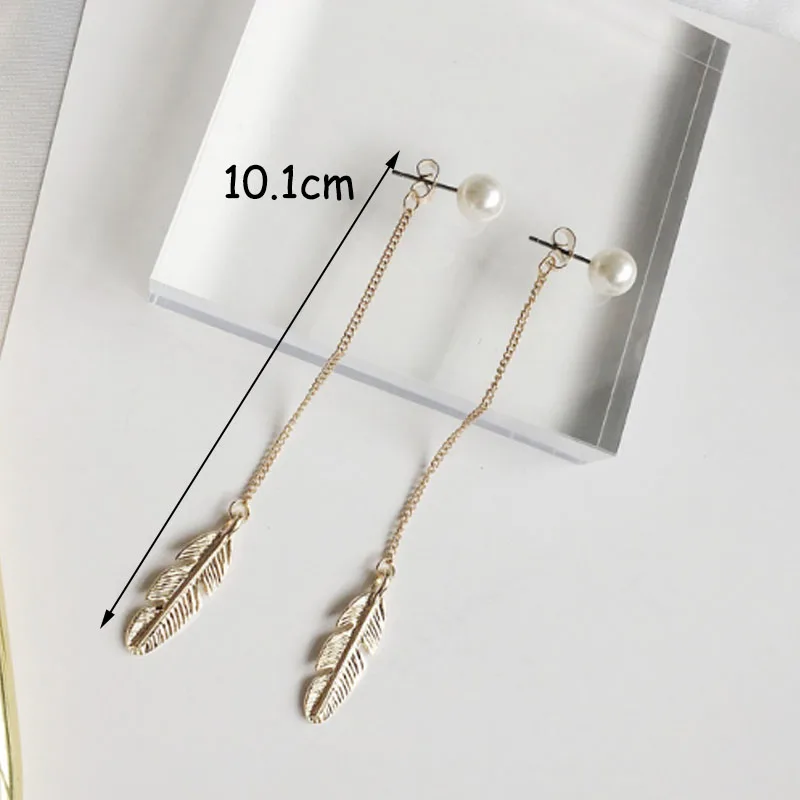 Vintage Long Chain Tassel Simlated Pearl Leaf Feather Drop Earrings For Women Wedding & Engagement Piercing Jewelry Brinco EB287