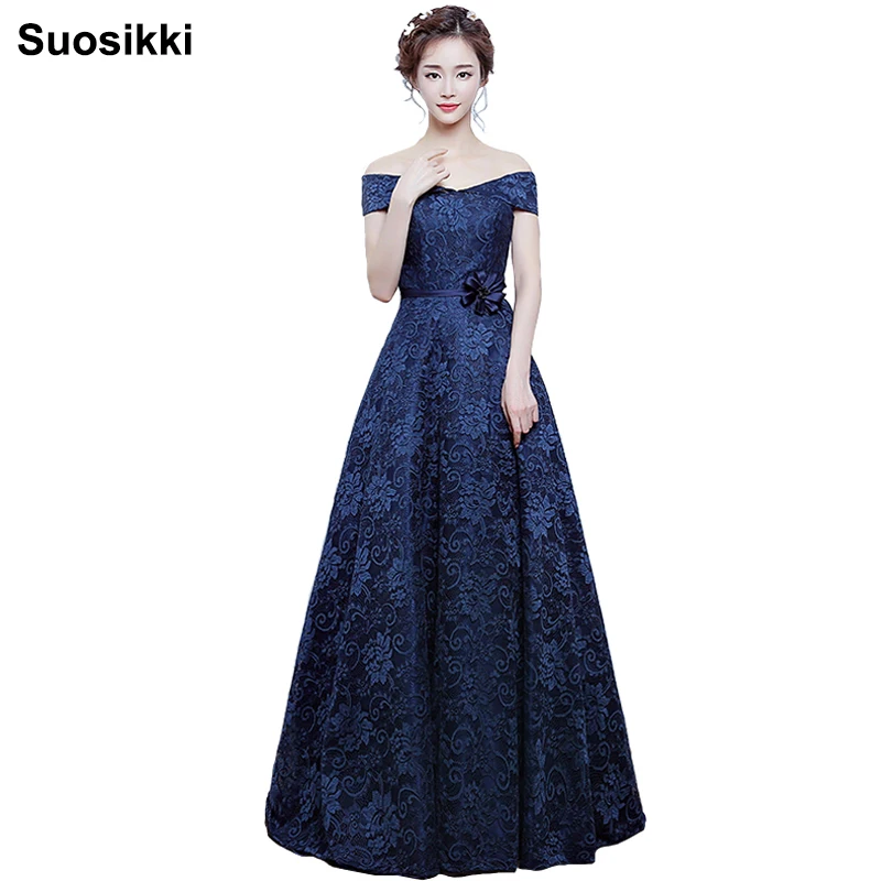 

Suosikki A-line Boat Neck Elegant Lace Evening Dress Long Prom party Gown Robe de soiree