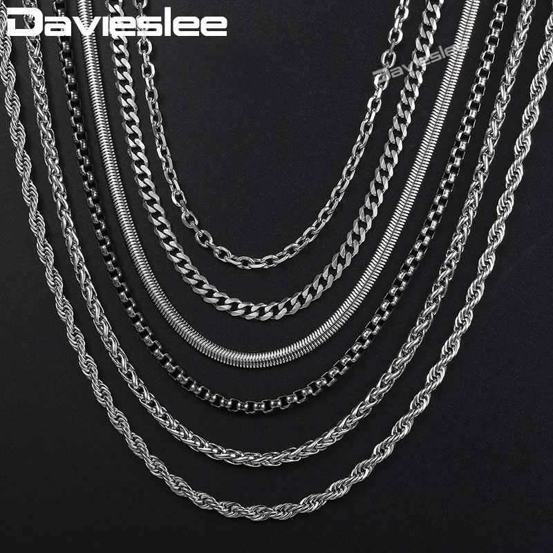 24inch Chain Necklaces for Men Women 7pcs/Set Dropshipping Jewelry Mens Necklace Gold Black Silver Color Stainless Steel DKNN1A