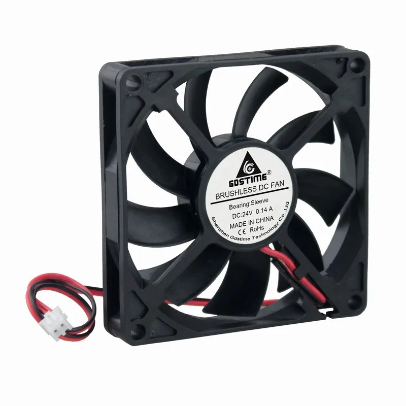 Gdstime 5 Stuks 80x80x15mm 2Pin DC 24 V Cooling Fan 80mm x 15mm twee Draden 8015 PC CPU Motor Borstelloze Cooler 8 cm