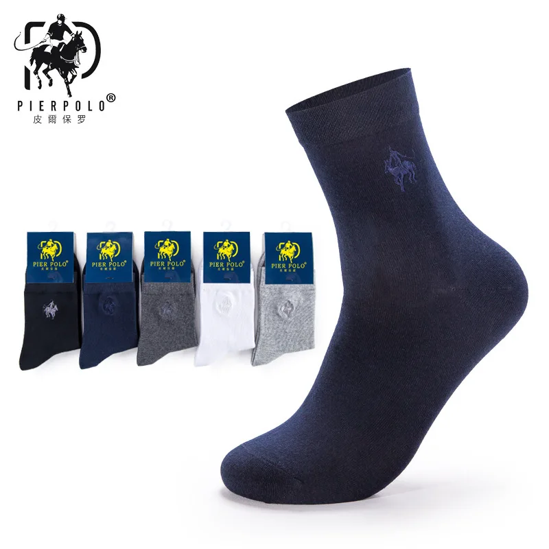 PIER POLO Brand Socks High Quality 5 Pairs/Lot Men Cotton Socks Business Men Embroidery Long Dress Socks Calcetines