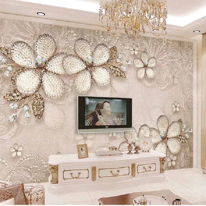 

3D Wallpaper Home Decor Living Room Wall Covering Diamond Flower Vintage TV Backdrop Bedroom Photo Wall Paper 3D