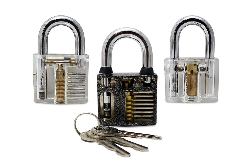 Professional Practice Padlocks Metal Cutaway Lock +Transparent Padlock + Disc Detainer Lock for Locksmith Skill training