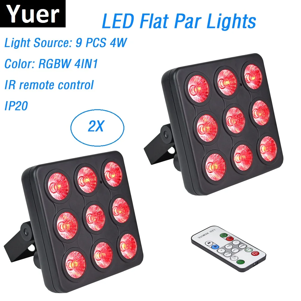 

LED Flat Par 9X4W RGBW LED Stage Light DMX Par Lights IR Remote Control For Disco DJ Projector Machine Party XMAS Decorations