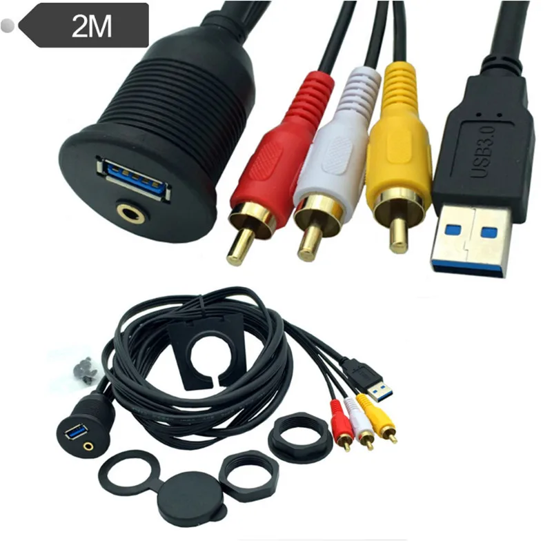 Bảng Điều Khiển Xe Xả Gắn Bảng Điều Khiển USB 3.0 Nam Đến Nữ + 3RCA Nam Đến 3.5 Mm Nối Dài 1 M/2 M