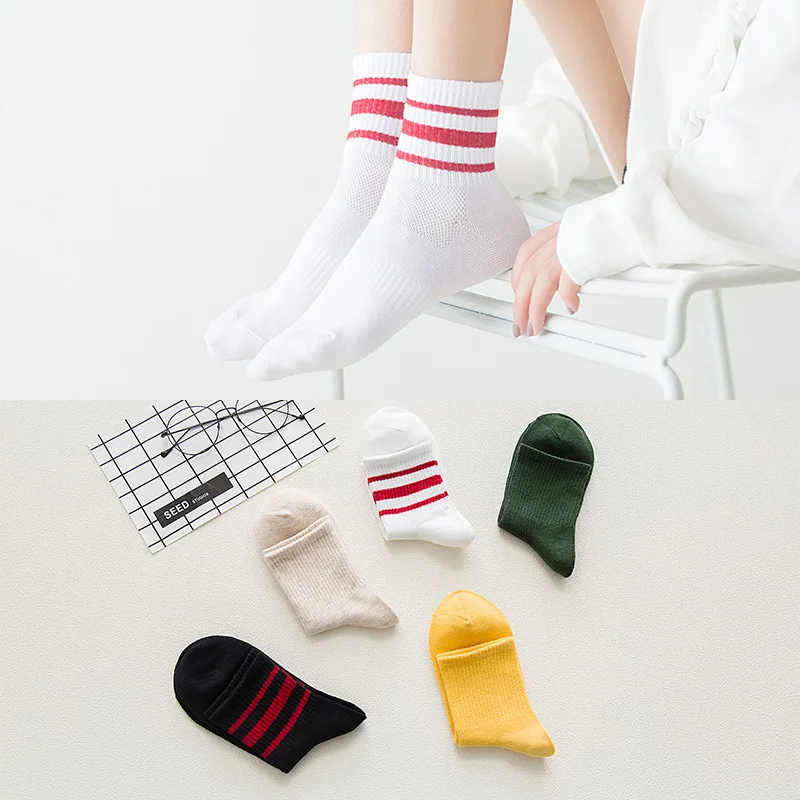 Rainbow Women Unisex Cotton Ankle Socks Classic Stripe Casual Socks Fashion Female Retro Socks Popular 6 Color 1pair=2pcs ws183