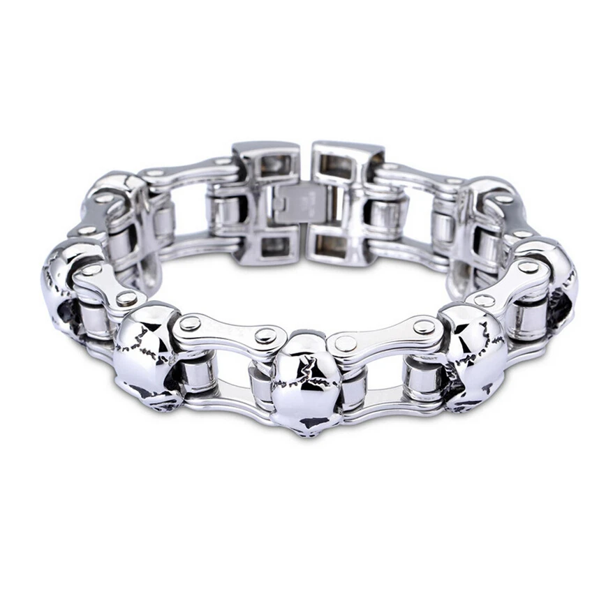 Bike cycling fashion skull titanium stainless steel bracelet bracelet 316