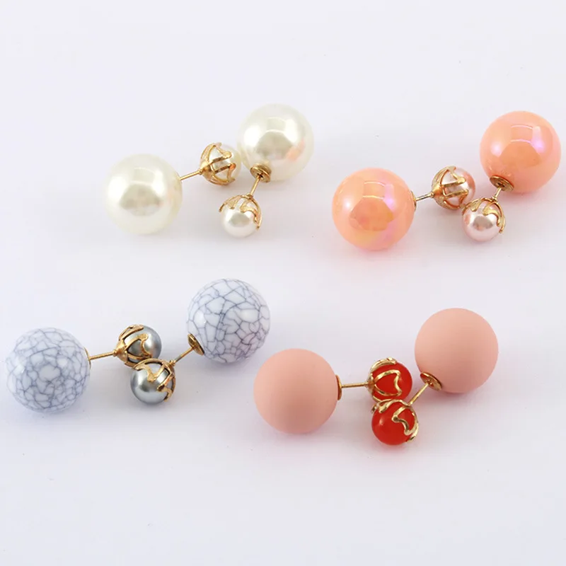 2018 Fashion Jewelry New Multi Color Round Double Sided Beads Earrings Set Boucle d oreille Femme Small Stud Earrings For Women