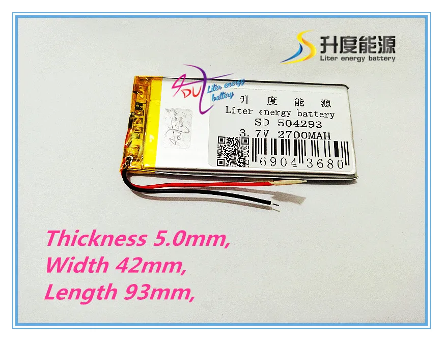 Litro energía batería 3,7 V polímero litio batería 504293 2700mAh instrumento navegación baterías recargables tableta batería