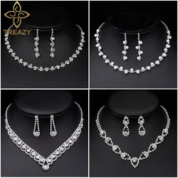 TREAZY Elegant Wedding Jewelry Sets for Women Pearls Crystal Necklace Earrings Bridal Jewelry Sets Prom Wedding Accessories