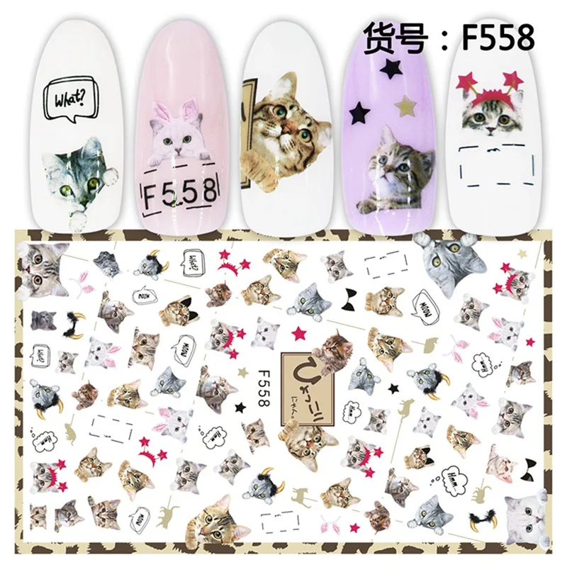 5 Sheets Lot 3D Super Thin Nail Stickers Tips Nail Art Adhesive Decals Manicure Supplies Cute Animal Flower Fruit Nail Slider 5