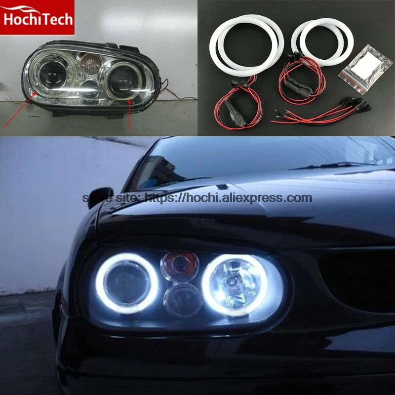 

HochiTech Eexcellent milk white cotton cover SMD angel eyes halo ring kit daytime light DRL for VW Volkswagen golf 4 1998-2004