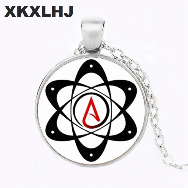 XKXLHJ Hot Selling Atheist Symbol Pendant Necklace Glass Dome Jewelry Art Photo Sweater Chain Necklace Pendant Gift