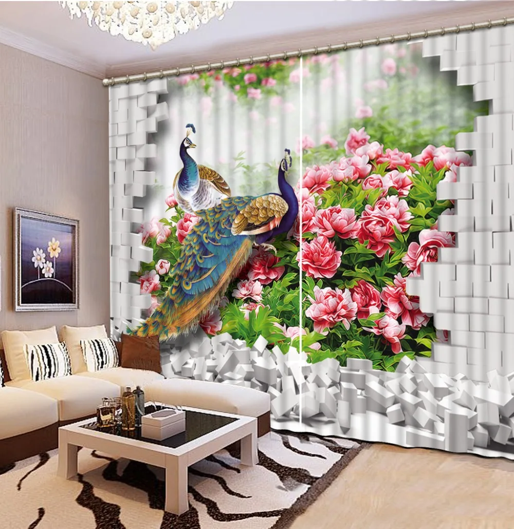 

photo curtains 3d window peacock Living room bedroom decoration european curtains 3D curtains