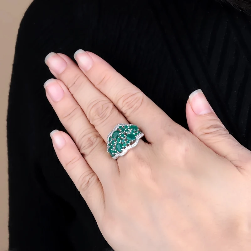 Gem\'s Ballet  4.77Ct Natural Green Agate Gemstone Vintage Rings Solid 925 Sterling Silver Fine Jewelry For Women Elegant Gift