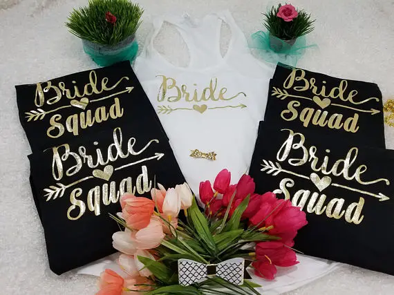 personalized wedding Bride Squad t shirts Bachelorette party bridesmaind tanks tops company gifts party favors