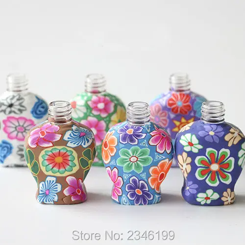 10ML 30pcs/lot Empty Polymer Clay Perfume Bottle, Car Pendant Creative Decoration, Small Glass Charming Personalized Gifts