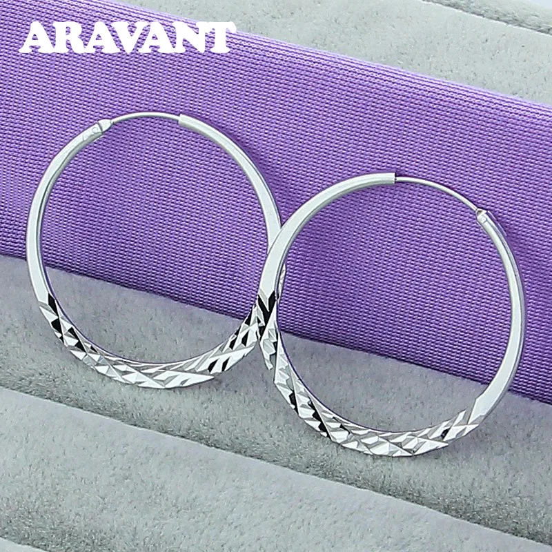 

Aravant 925 Silver 40/45/50MM Flat Round Circle Hoop Earrings For Women Fashion Jewelry