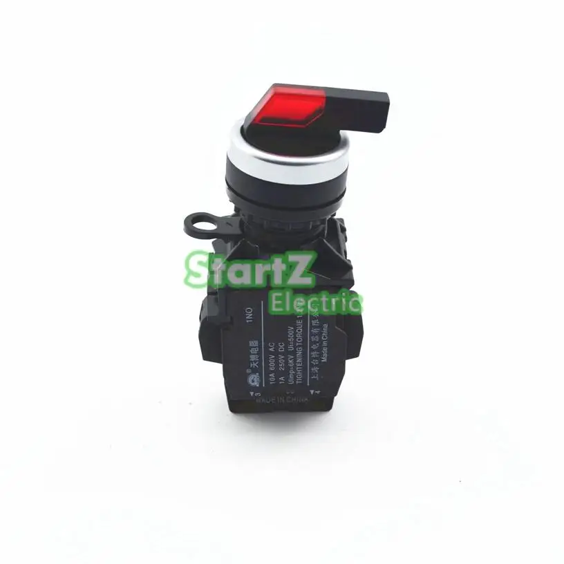 Interruptor de botón pulsador Selector de mango largo, 2 posiciones, rojo con luz