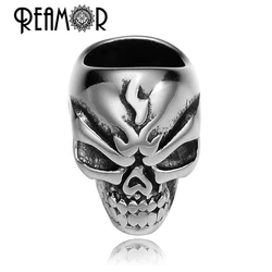 REAMOR 5pcs 316L Stainless Steel Beads Punk Skull Paracord Spacer Charm Beads For DIY Men Leather Bracelet Jewelry Findings