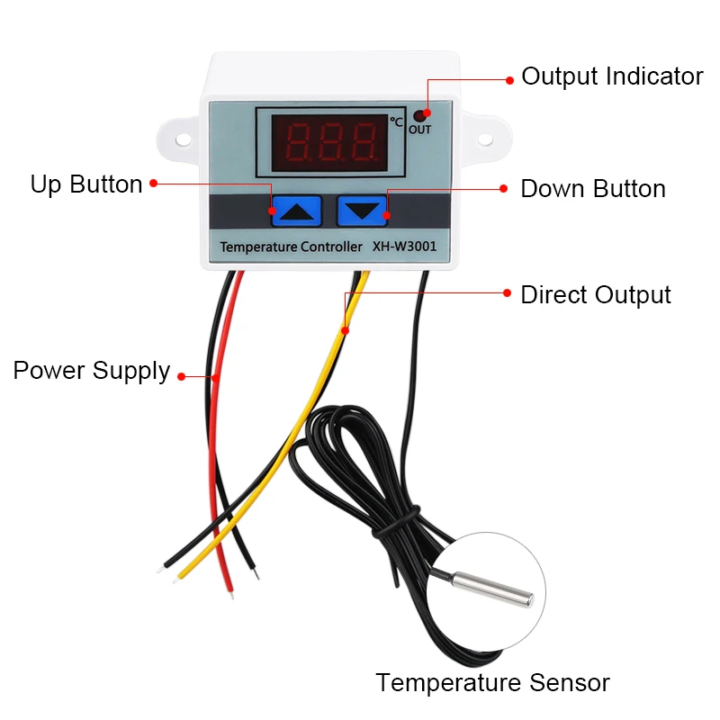 10A 12V 24V 220V AC Digital LED Temperature Controller XH-W3001 For Incubator Cooling Heating Switch Thermostat NTC Sensor