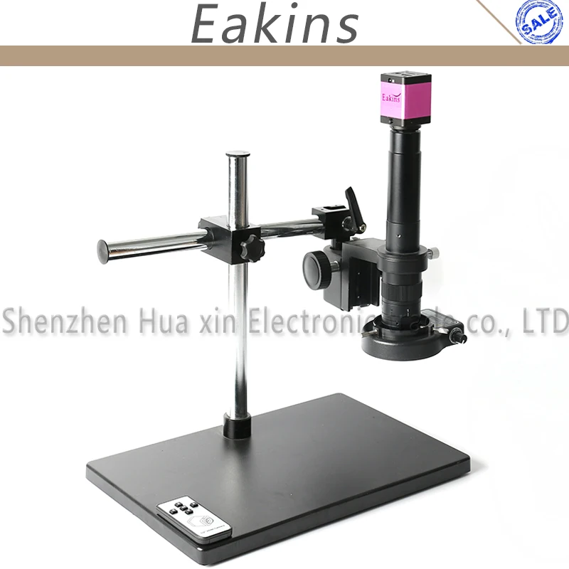 720p HDMI Industry Video Microscope Camera IR Remote Control +180X/300X Zoom C-Mount Lens+144 LED Light+Big Stand+Boom Stand