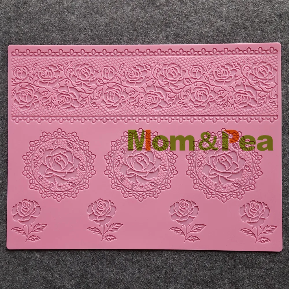 Mom&Pea GX225 Combined Lace Pad Mold Cake Decoration Fondant Cake 3D Mold Food Grade Silicone Mould