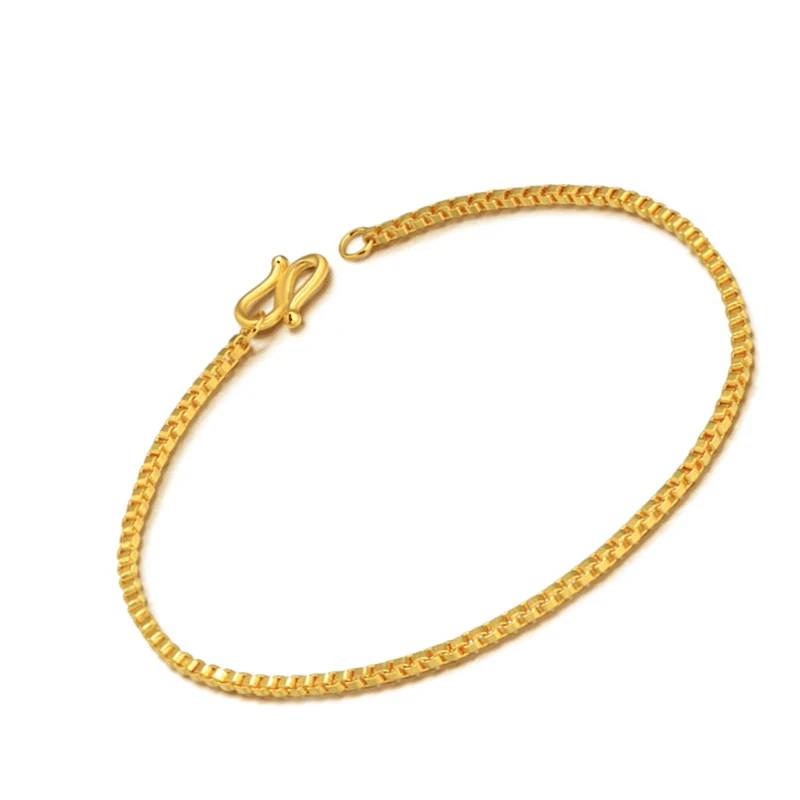 

New 999 24K Yellow Gold Bracelet Women Box Chain Bracelet S Clasp 2.96g P6284