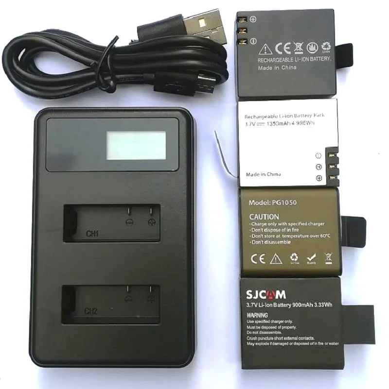 Oryginalna ładowarka 1350/1050mAh podwójna ładowarka do SJCAM Sj4000 Air Sj5000X C30 EKEN H9R akcesoria do kamer w ruchu
