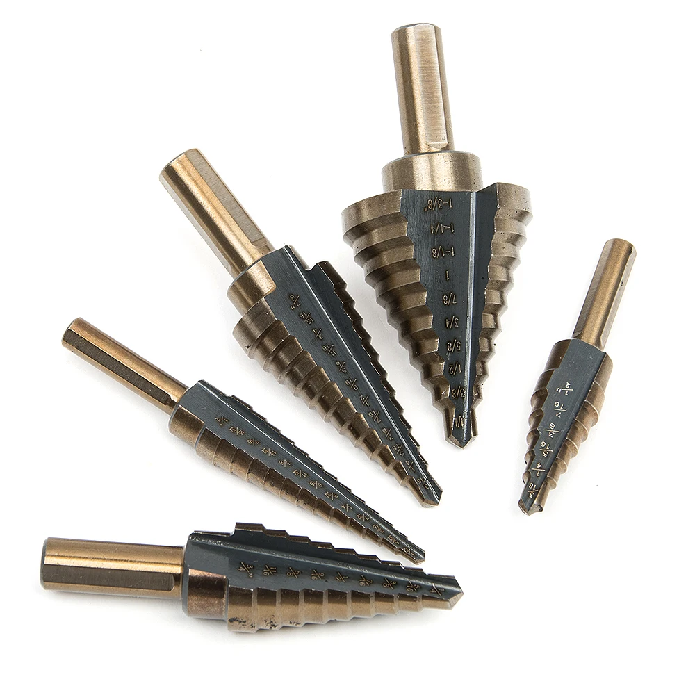 Hakkin 5pcs HSS Cobalt Multiple Hole 50 Sizes Step Drill Bit With Case Sae Metal Wood Hole Cutter Step Cone Drill Bit Set